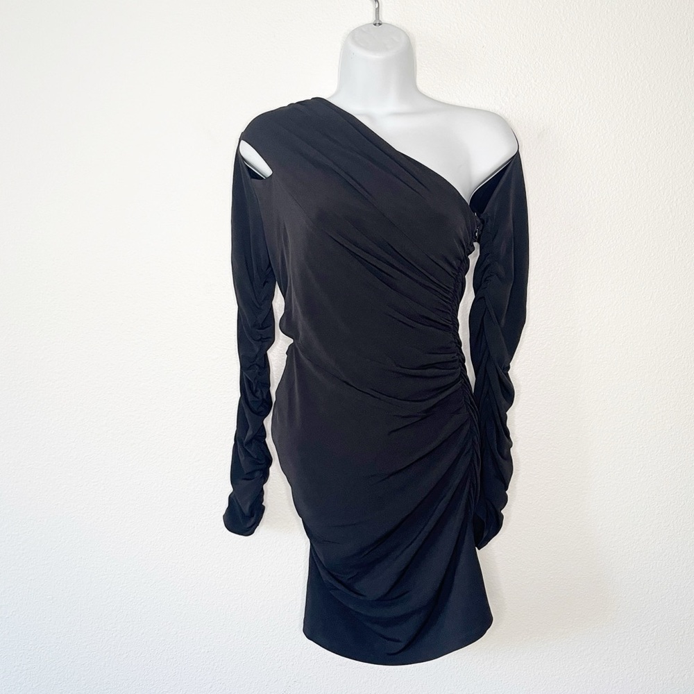 Hervé Léger Ruched Jersey Asymmetric Mini Dress Jersey Long Sleeve Small NEW - Picture 3 of 8